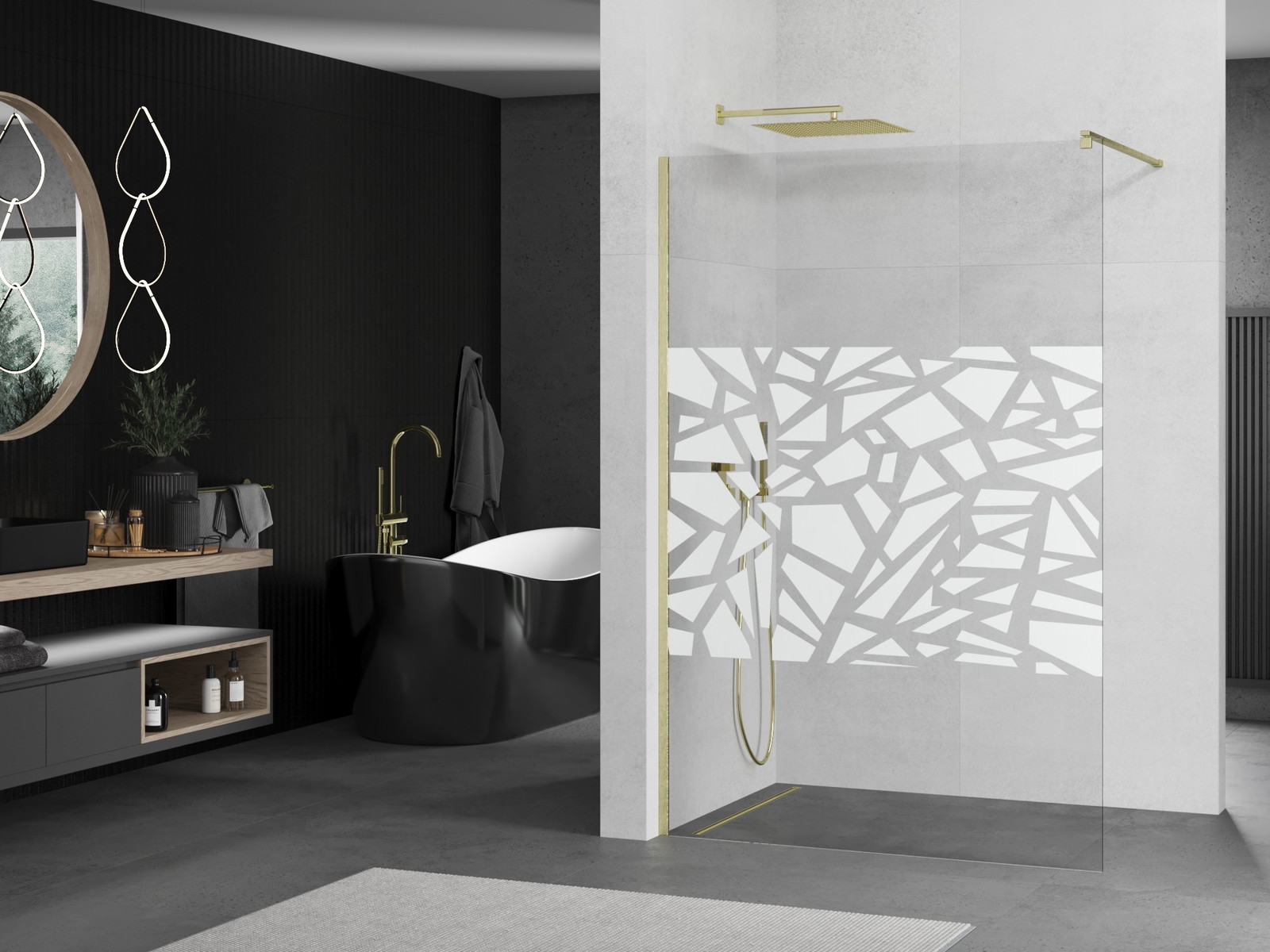 Mexen Kioto ścianka prysznicowa Walk-in 120 x 200 cm, biały wzór 8 mm, złota szczotkowana - 800-120-101-55-85